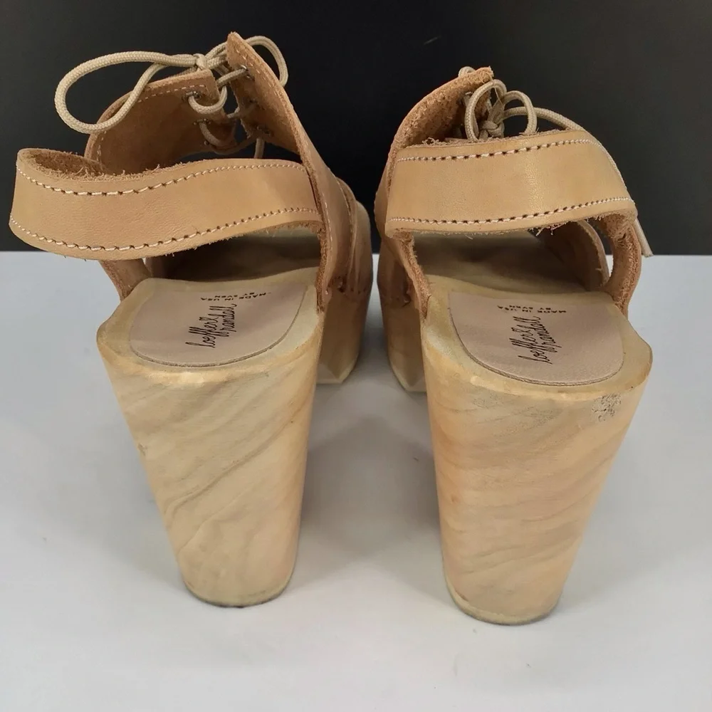Loeffler Randall Beige Leather Open Toe Block Heel Clog Sandals Size 39 US 8.5